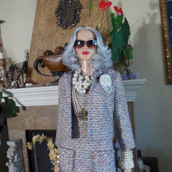 Karl Lagerfeld Paris Multi-Color Bouclé Tweed Dress & Jacket Suit Size S - Picture 11 of 16